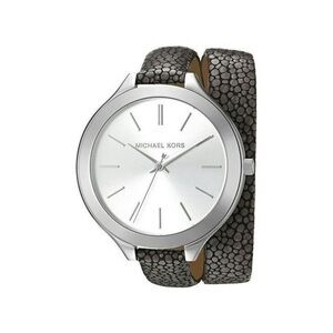 MICHAEL KORS Slim Runway Silver-Tone and Leather Wrap Watch